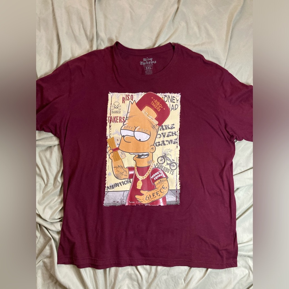 Men’s RISQ TAKERS Graphic T-Shirt, Size 3XL, Bart Simpson
